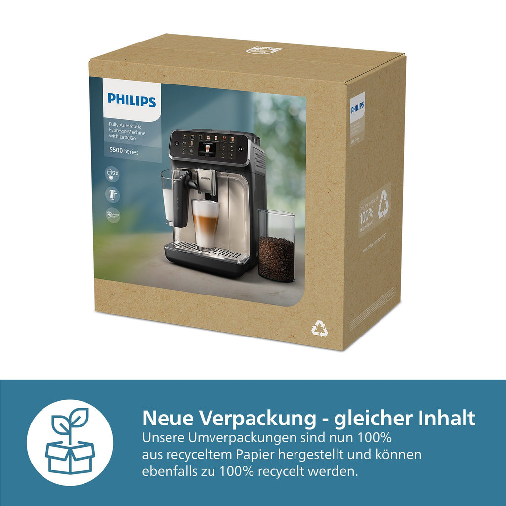 PHILIPS EP5547/90 Serie 5500 LatteGo 19 Kaffeespezialitäten Kaffeevollautomat Schwarz verchromt
