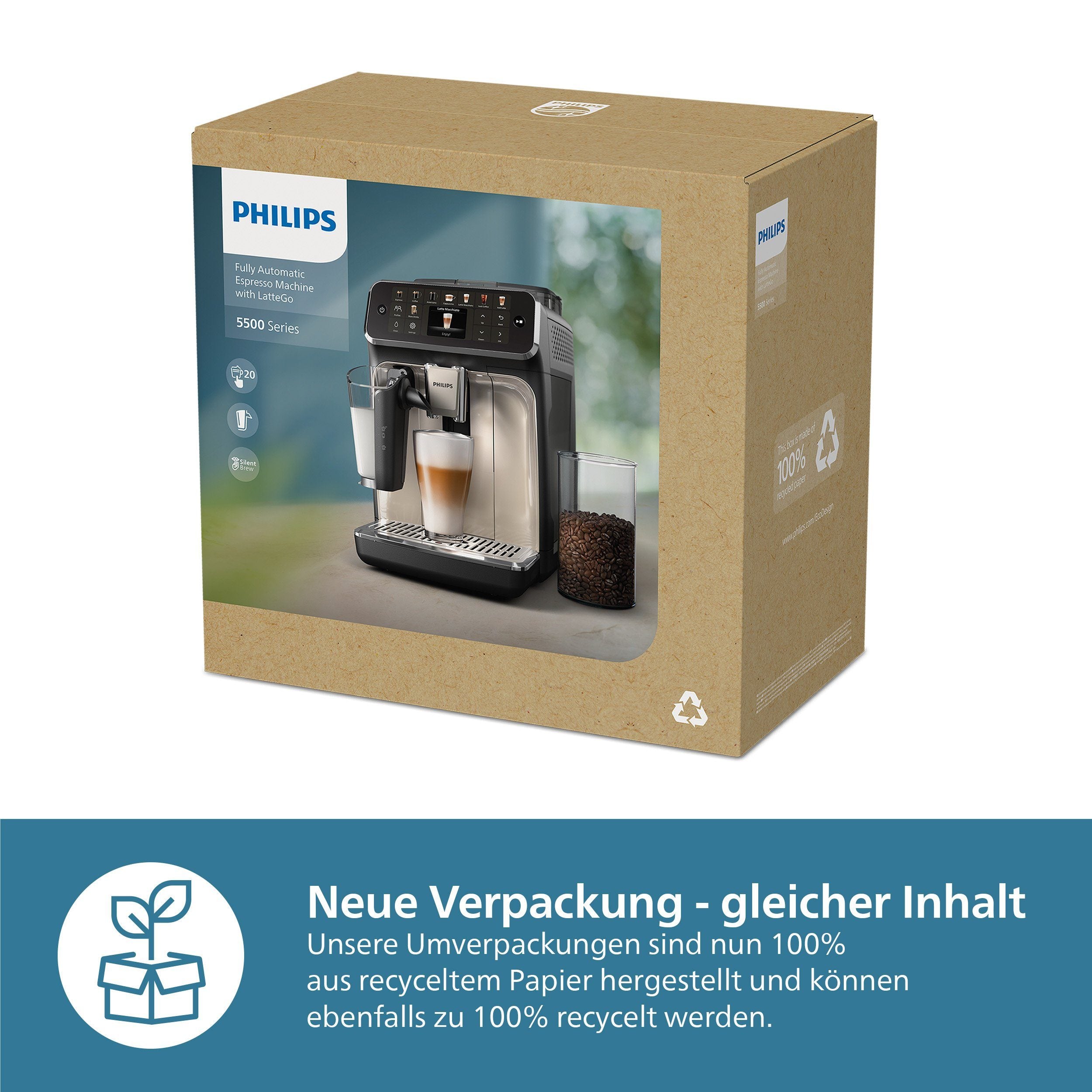 PHILIPS Kaffeevollautomat EP5544/50 5500 Series, 20 Kaffeespezialitäten (heiß oder eisgekühlt)